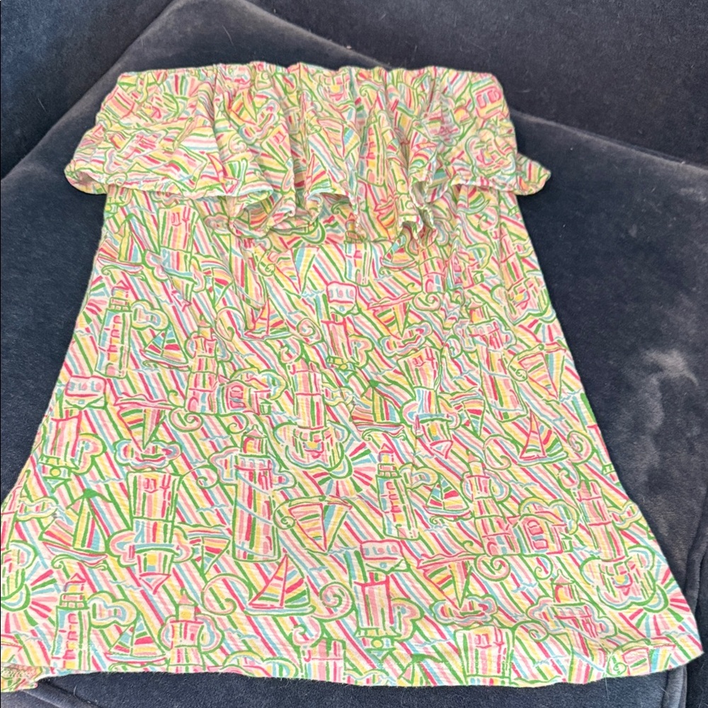 Lilly Pulitzer Striped Multi-Color Strapless Ruffle Summer top